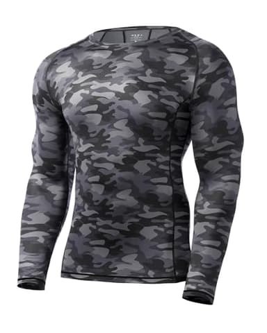 Runhit Men's Compression Long-Sleeve T-Shirt Athletic Compression Base Layer Cool Dry Workout Shirts Sports Running Tops (Camouflage,3XL) - Image 1