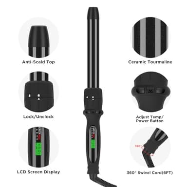 PARWIN PRO BEAUTY 7 in 1 Curling Iron Wand Set,Dual Voltage Curling Wand with 7 Interchangeable Diamond Ceramic Hair Curler Wands with LCD Temperature Control Auto Shut Off Black - Image 7