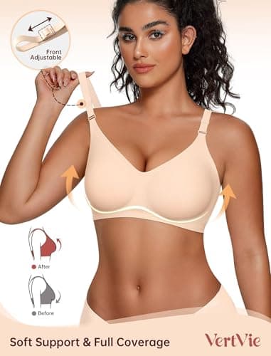Vertvie Womens Wireless Bras No Underwire Push Up Bra Seamless Supportive Full Coverage Everyday Bras Regular and Plus Size(Nude,Large) - Image 2