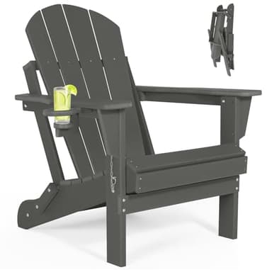 ABCPATIO Folding Adirondack Chairs - Plastic Adirondack Chairs with Cup Holder, Weather Resistant for Outdoor, Patio, Lawn, Garden, Backyard Deck, Fire Pit - Dark Gray - Image 1