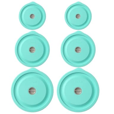 Replacement Lids for Pyrex 7200-PC 2 Cup and 7201-PC 4 Cup and 7402-PC 6/7 Cup, Silicone Round Storage Cover Lid for Anchor Hocking Glass Bowl 6 Pack Turquoise - Image 1