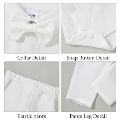 YALLET Baby Boy Clothes Suit Infant Boy Gentleman Outfits White Baby Christening Outfit Boy Dress Shirt+Bowtie+Vest+Pants Set for Wedding Party(Baby Baptism Outfits, 0-3 Months) - Image 6