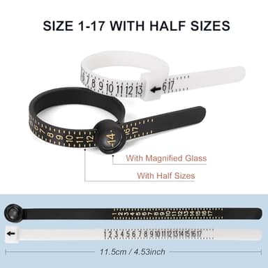 Ring Sizer Measuring Tool Kit, 27 PCS Premium Stainless Steel Measuring Ring Tool, US Ring Size 0-13 with Half Size, 2 PCS Reusable Finger Size 1-17 USA Rings Size with Magnified Glass - Image 2