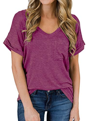 MIHOLL Women's Short Sleeve V-Neck Shirts Loose Casual Tee T-Shirt - Image 1