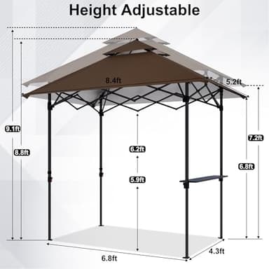 ABCCANOPY 8x5 Pop Up Grill Gazebo - Outdoor BBQ Canopy with Shelf & Sidewall, Portable Barbeque Shelter with 2 Magnetic LED Lights, Carry Bag for Patio Garden Events Picnic Grilling, Brown - Image 3