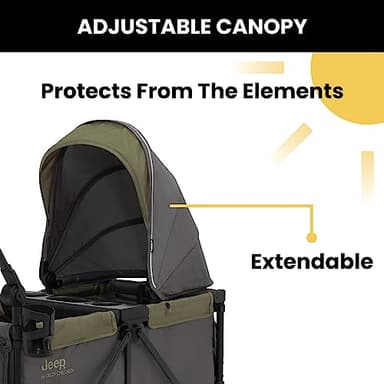 Jeep Sport All-Terrain Stroller Wagon by Delta Children - Includes Canopy, Parent Organizer, Adjustable Handlebar, Snack Tray & Cup Holders, Grey/Olive Green - Image 5