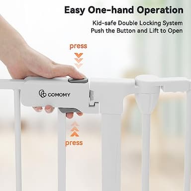 COMOMY 150" Extra Wide Baby Gate With Door - Auto Close Fence Play Area for House Doorways, Fireplace - Walk Through Pet Gate, Hardware Mounted, 6-Panels (30" Tall, White) - Image 3