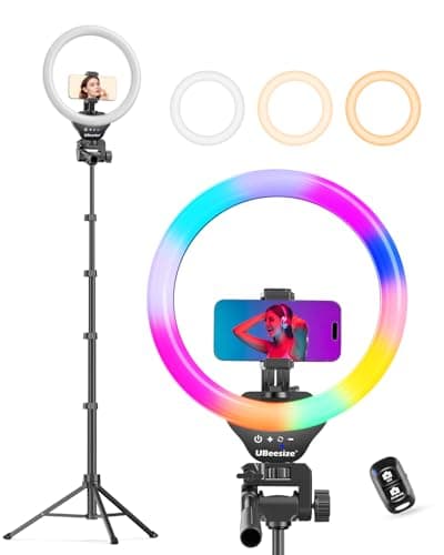 UBeesize 12'' RGB Selfie Ring Light with 62’’ Tripod Stand for Video Recording＆Live Streaming(YouTube, Instagram, TIK Tok), Compatible with Phones, Cameras and Webcams - Image 1