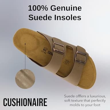 CUSHIONAIRE Lane Cork Footbed Mens Sandals, Adjustable Buckle Comfort Slides for Men, Genuine Leather Insole Summer Sandals Men Footwear, BROWN 11 - Image 3