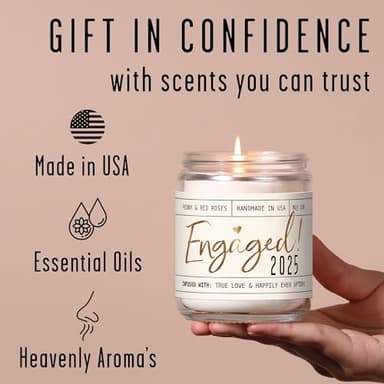Engagement Gift, Engagement Gifts for Couples -'Engaged 2025' Candle, w/Peony & Rose Wedding Bouquet I Fiance Gifts for Women I Engaged Gift for Her I 50Hr Burn, USA Made - Image 6