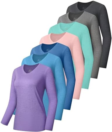 7 Pack Womens Long Sleeve Athletic Shirts UV Sun Protection UPF 50+ Quick Dry Workout Running Tops V Neck SetB M - Image 1