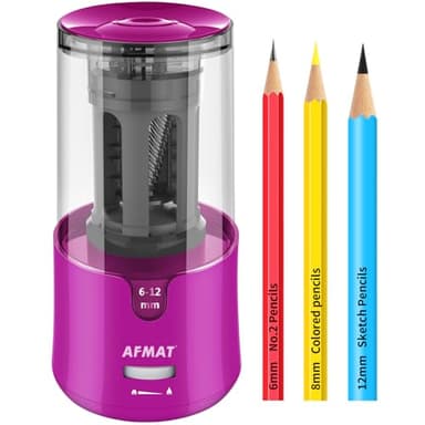 AFMAT PS91 Electric Pencil Sharpener for Colored Pencils, Auto Stop, Fast Sharpen in 3s, Large Hole Pencil Sharpener Plug in for 6-12mm No.2/Jumbo Pencils - Purple - Image 1