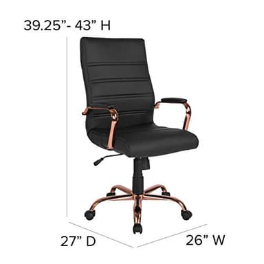 Flash Furniture Whitney High-Back Swivel LeatherSoft Desk Chair with Padded Seat and Armrests, Adjustable Height Padded Office Chair, Black/Rose Gold - Image 3