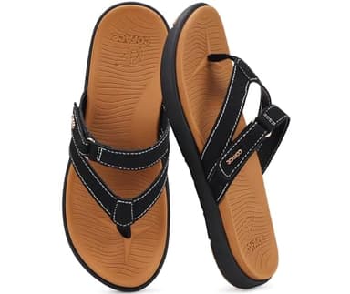 COFACE Womens Orthopedic Flip Flops Ladies Slip On Athletic Yoga Mat Memory Foam Cushioned Recovery Walking Thong Sandals Summer Beach Pool Slippers Plantar Fasciitis Arch Support Black Brown Size 8.5 - Image 7