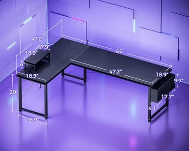 ODK L Shaped Desk, 66" Computer Corner Desk, Gaming Desk, Home Office Writing Desk with Monitor Shelf, Space-Saving Workstation Desk, Modern Simple Wooden Table, Easy to Assemble, Black - Image 3