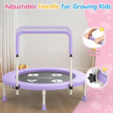 BCAN 36'' Toddler Trampoline, ASTM Certified-Foldable Mini Trampolines for Kids Ages 1-6, Adjustable Handle, Safety Pad & Foldable Legs, Baby Trampoline Indoor/Garden, Gift for Boy and Girl, Purple - Image 5