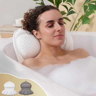 Bath Pillow Luxury Bathtub Pillow, Extra Soft & Comfortable Bath Pillows for Tub Head Neck and Back Support, with 4D Air Mesh Cushions & Non-Slip Suction Cups - Bath Accessories Spa Gifts for Women - Image 1