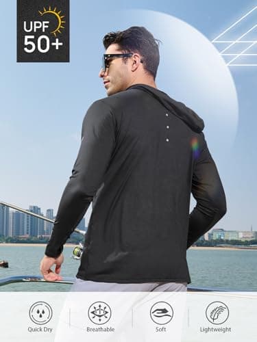 NORTHYARD Men's Sun Protection Hoodie Shirts Long Sleeve UPF 50+ Rash Guard Swim Fishing Lightweight SPF UV Shirt with Hood Black 4XL - Image 3