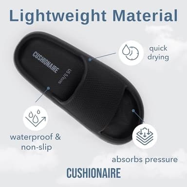 CUSHIONAIRE Feather Slides – Comfortable Cloud Cushion House Slippers for Women, Indoor Outdoor EVA Foam Foot Spa Shower Shoes, Non-Slip Arch Support, BLACK 7 - Image 4