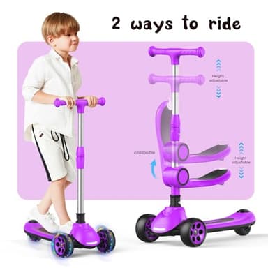 Kids Kick Scooter,Adjustable Height Handlebars and Removable Seat Scooters for Kids,3 Lighted Wheels Anti-Slip Deck Toddler Scooter for Boys & Girls Aged 3-12 up to 132 Lbs. - Image 4