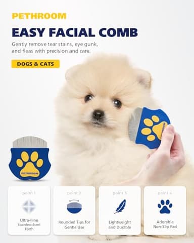 [PETHROOM] Professional Eye Comb for Pets | Stainless Steel Tear Stain Remover for Cats & Dogs | Gentle Round-Head Grooming Tool | Compact & Portable for Eye Gunk Removal - Image 2