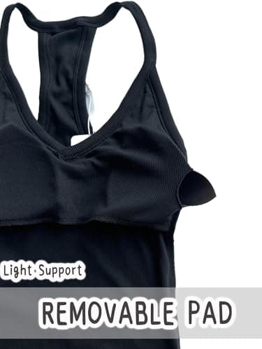 Danysu V Neck Racerback Tank Top for Women with Built in Bra Ribbed Long Tank Fitted Basic Cami Tops Black S - Image 4