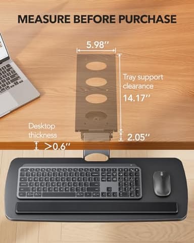 HUANUO Keyboard Tray Under Desk, 360 Adjustable Ergonomic Sliding Keyboard & Mouse Tray, Under Desk Keyboard Tray Slide Out, Keyboard Holder Under Desk for Typing in Home, Office Work, 25"W x 9.84"D - Image 2