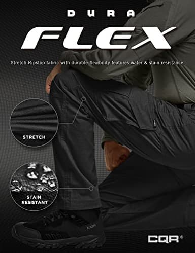 CQR Men's Flex Ripstop Tactical Pants, Water Resistant Stretch Cargo Pants, Lightweight EDC Hiking Work Pants, Dura Flex Black, 36W x 32L - Image 6