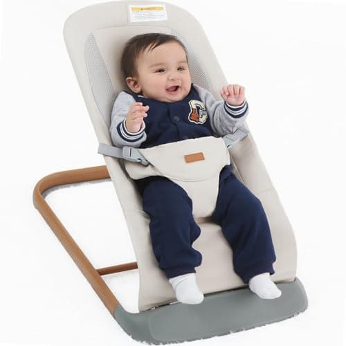 AMKE CooCon Baby Bouncer,Ergonomic Bouncer Seat for Babies with 3 Recline Positions,Portable Newborn Bouncer Seat, Mesh Design Bouncers for Infants,Beige - Image 1