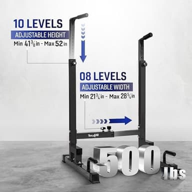 Yes4All Dip Stand 500 LBS Capacity, 80 Levels Adjustable Dip Bars, Dip Station Machine for Home Gym - Image 3