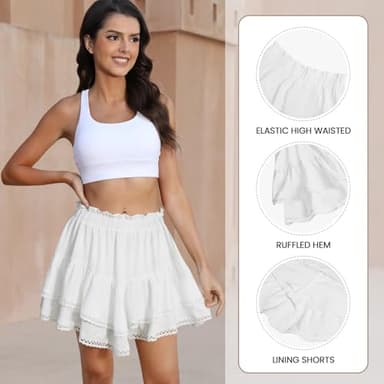 COPYLEAF Ruffle Skorts for Woman Boho Tiered Flowy Short Skirt High Waist Mini Skirts Casual Summer Beach Outfits(White M) - Image 5