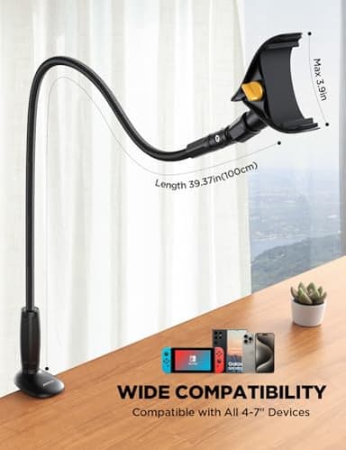 JOYROOM Gooseneck Phone Holder for Bed - [Safety Lock] & [Nylon Braid] 39.37” Flexible Long Arm Phone Stand for Desk, 720° Adjustable Overhead Phone Mount for iPhone 16, All 4-7" Devices - Image 5