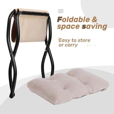 HollyHOME Lazy Chair with Foldable Ottoman, Accent Comfy Lounge Armchair and Folding Footrest Stool, Leisure Sofa Reading Chair and Footstool for Living Room, Bedroom, Dorm,Faux Fur Light Camele - Image 7