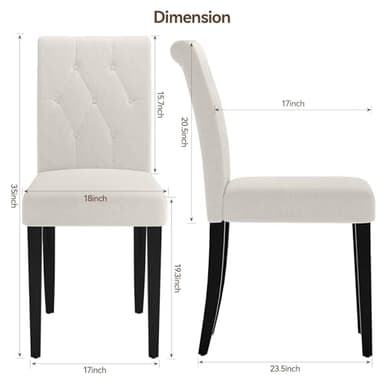 Welzona Upholstered Dining Chairs Set of 4, Button Tufted Parsons Dining Chair with Solid Wood Legs, Modern Fabric Side Chair for Hotel/Dining Room/Kitchen/Restaurant- White - Image 2