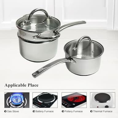 MAGGOPAN Stainless Steel Saucepan Glass Lid Casting Steel handle Induction Impact Bonded 8 PCS Set Steamer - Image 4