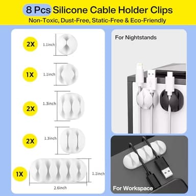 [313Pcs] Cable Management Kit, 67 Adhesive Cable Clips, Topavatop Desk Cord Organizer, 22 Reusable Cable Strap, 4 Cable Sleeve Split, 200 Nylon Cable Zip Ties with 20 Mounts for TV Office Home, White - Image 3