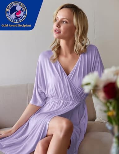 Ekouaer 3 in 1 Labor/Delivery/Hospital Gown Maternity Dress Nursing Nightgown Sleepwear for Breastfeeding, Lilac Purple, Medium - Image 2