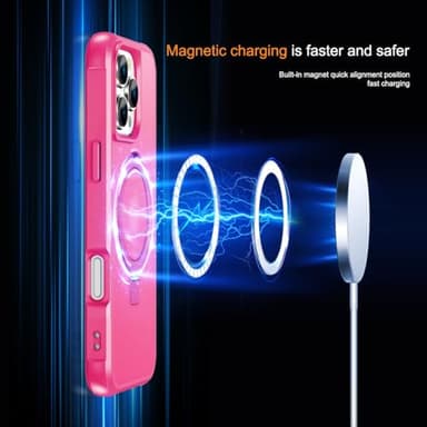 CHAOFEnG Magnetic Compatible with iPhone 16 Pro Case with Stand [Military Grade Drop Tested][Compatible with Magnet] Ring Translucent Slim Hard Back Soft Edge, Rose Red - Image 3
