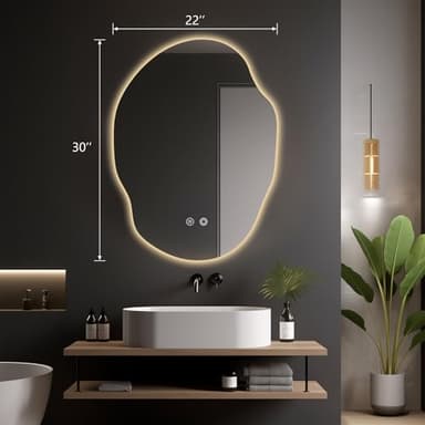 39F USA Irregular LED Bathroom Mirror with Lights,Asymmetrical Led Bathroom Vanity Mirror for Wall with Front and Backlit, Anti Fog, 3 Colors and Dimmable Light,[Horizontal/Vertical] 30" H x 22" W - Image 7