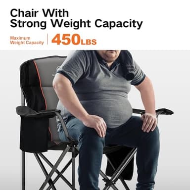 ALPHA CAMP Folding Camping Chair for Adults, Oversized Heavy Duty Lawn Chairs with Cooler Bag, Cup Holder & 600D Oxford Fabric, Folding Chairs for Outside Support 450 LBS,Outdoor Chair 2 Pack - Image 8