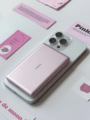 TORRAS MiniMag Power Bank, Ultra Slim 5,000mAh Wireless Portable Charger with USB-C Cable, Fast Charging iPhone Air MagSafe Battery Pack, Compatible Charger for iPhone 17/16/15/14/13/12, Azalea Pink - Image 2