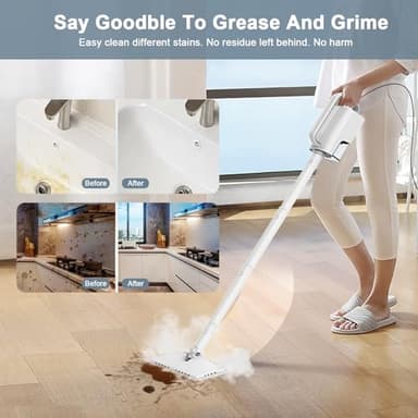 Steam Cleaner, 6 in1 Rotated Steam Mop Cleaner with 2 Modes, 2 Microfiber Pads, 400ML Removable Tank, 23FT Power Cable, Detachable Steam Mops for Floor, Laminate Floor, Tiles Cleaning (White) - Image 6
