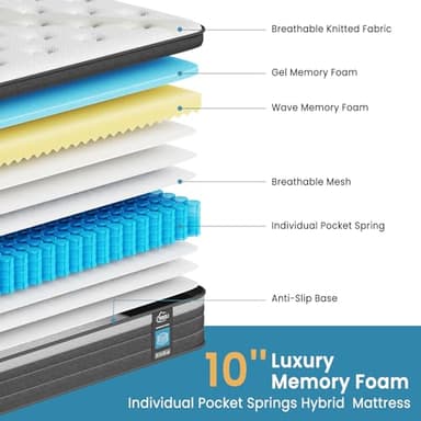 TeQsli Full Size Mattress 10 Inch, Gel Memory Foam & Pocket Springs Full Hybrid Mattress in a Box for Back Pain Relief & Motion Isolation, CertiPUR-US Certified, 10-Year Support - Image 2
