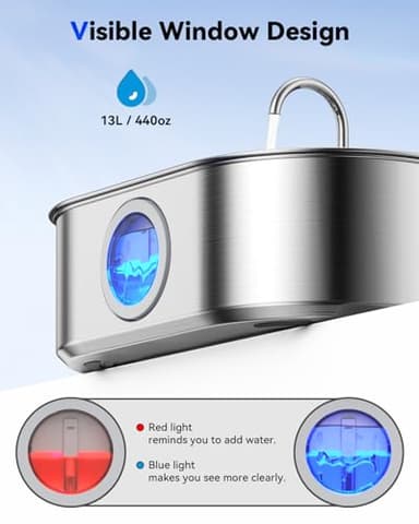3.4Gal Dog Water Fountain for Large Dogs, 13L Stainless Steel Large Pet Fountain with Deeper & Wider Drinking Area, Automatic Dog Water Bowl Dispenser with Water Window & LED, Super Quiet - Image 3