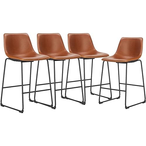 DUMOS 26 Inch Counter Height Bar Stools Set of 4, Modern Faux Leather High Barstools with Back and Metal Leg, Bar Chairs for Kitchen lsland, Brown - Image 1