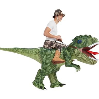 One Casa Inflatable Costume Dinosaur Riding T Rex Air Blow up Funny Party Halloween Costume for Adult - Image 1