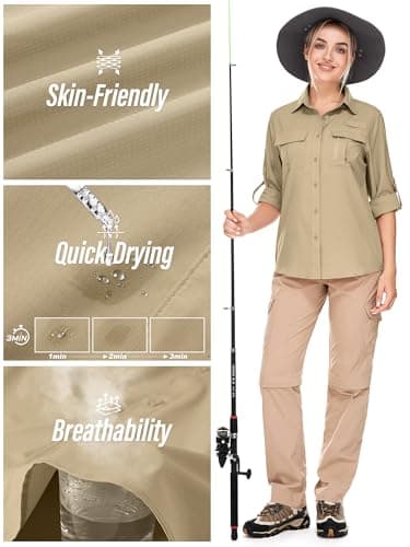 Toumett Women's UPF 50 Long Sleeve UV Sun Protection Safari Shirts Outdoor Quick Dry Fishing Hiking Travel Shirts(5071,Khaki,L) - Image 5