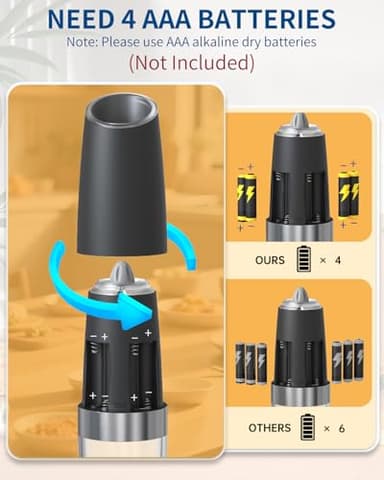 CIRCLE JOY Gravity Electric Salt and Pepper Grinder Set Automatic Salt and Pepper Grinder Set with LED Light, Battery Operated, Adjustable Coarseness, Large Capacity, for Home Kitchen BBQ - Image 3