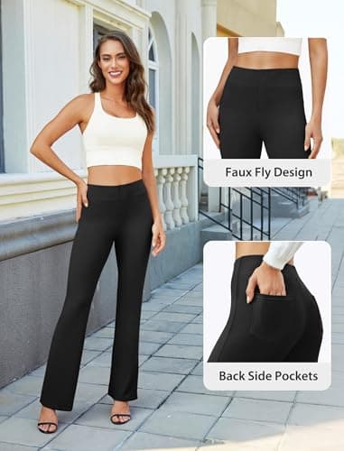 DLOODA Womens Bootcut Dress Pants Business Casual Work Pants with Pockets High Waist Stretchy Trousers Pull On Office Slacks Black - Image 4