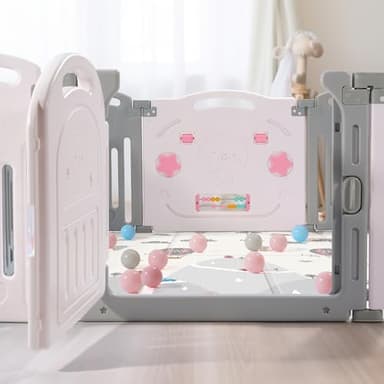 Uanlauo Baby Playpen, 18 Panel Foldable Play Yard for Toddlers, Easy Assemble Safety Baby Fence (Grey+White) - Image 6